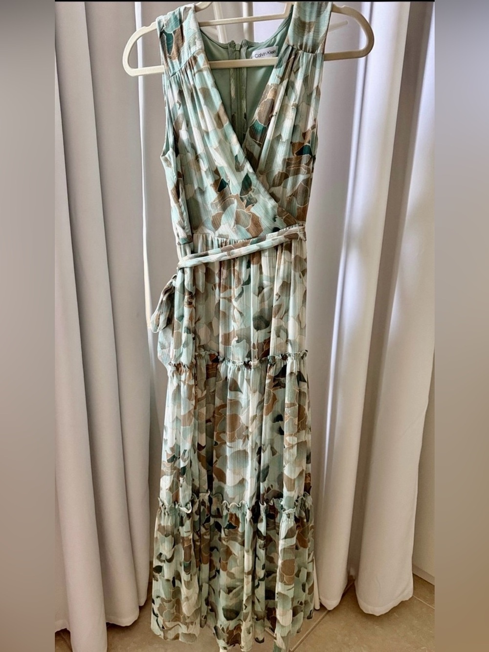 Calvin Klein Mint Green Floral Wrap Maxi Dress